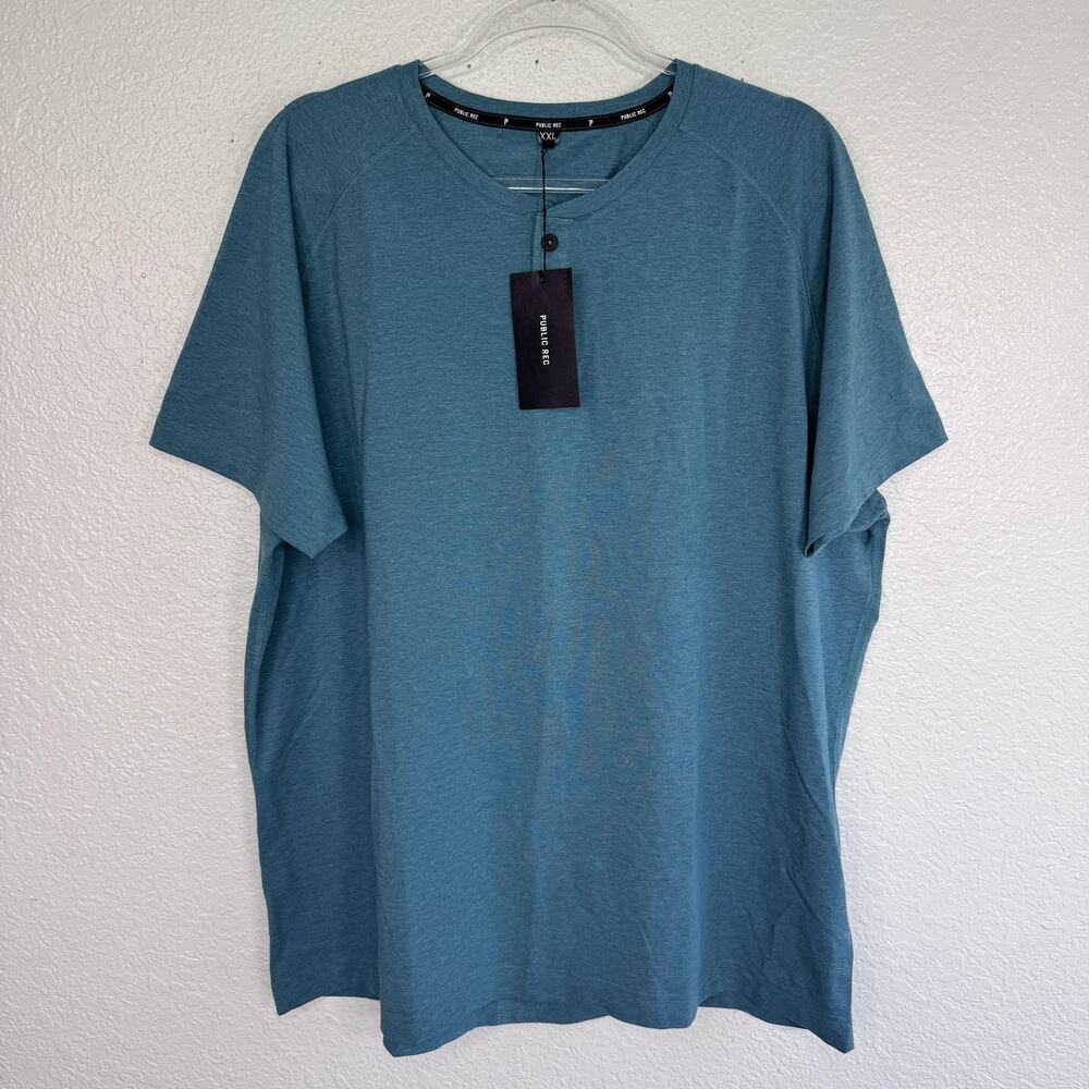 Public Rec Shirt Mens 2XL Go To Henley Short Sleeve Heather Teal Blue Athletic